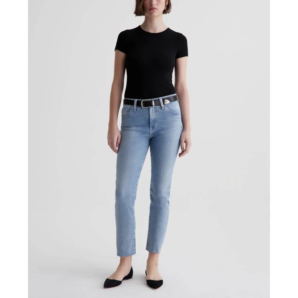 Ag Adriano Goldschmied Denim - AG Adriano Goldschmied Mari Crop High Rise Slim‎ Straight Jeans Blue Size 24